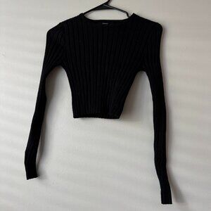 Forever 21 Thick Ribbed Cropped Long Sleeve Sweater – Black, Size Small
